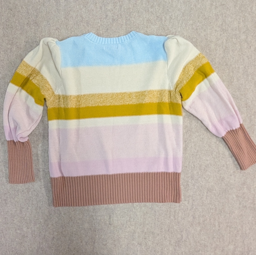 Nine West Petite XL Puff Sleeve Block Color Striped Knit Pastel Sweater - Picture 6 of 8
